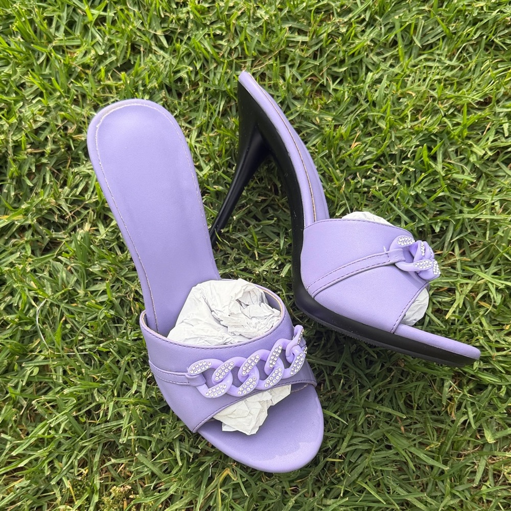 Lilac pastel lavender Chain-Accent High Heel Slide Sandals - Women